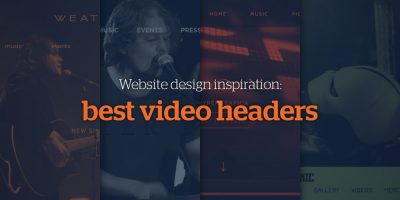 Wesite Design Inspiration text written in white and best video headers in orange