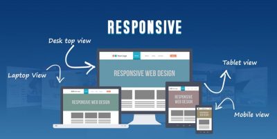 A PC, Laptop, Tablet and Mobile, Responsive Web Design written on their screens